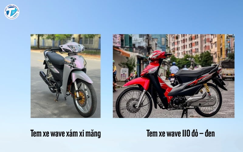 Mẫu tem xe wave 110 màu xám xi măng và màu đỏ đen